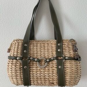 Brighton Stylish Tan and Green Woven Handbag
